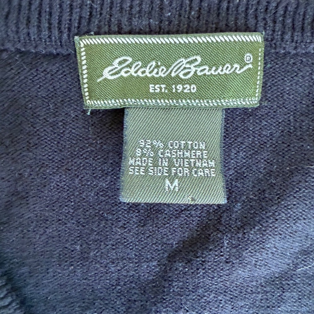 Eddie Bauer Cotton Cashmere V-Neck Sweater Women's M Black Knit Long Sleeve VTG - Picture 2 of 6